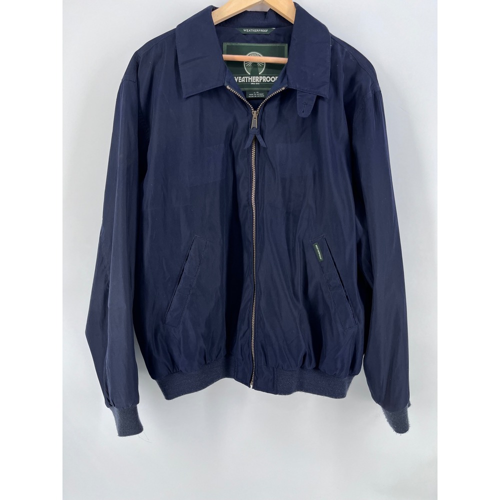 Mens Navy Blue Microfiber Full Zip Golf Jacket Windbreaker L Outdoors Rain